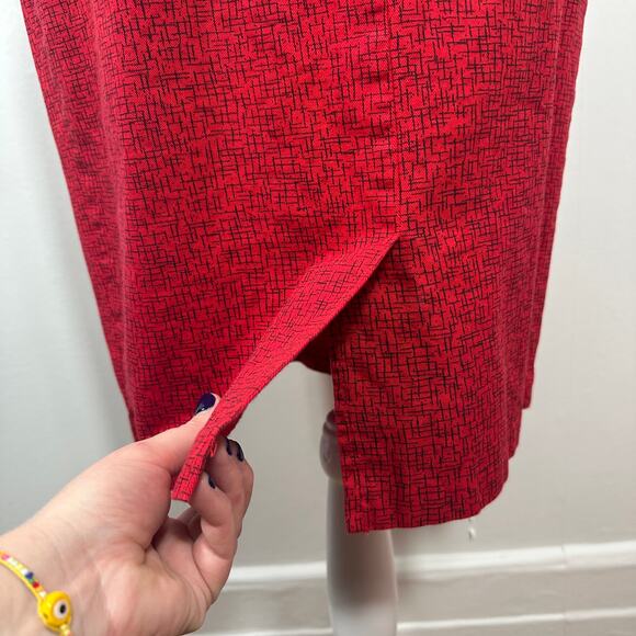 VTG All That Jazz Red Black Abstract Print Button Front Dress Cotton Women 11/12 - Picture 10 of 16
